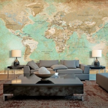 Fotomurale XXL - Turquoise World Map II - 500x280