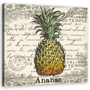 Quadro su tela, Ananas vintage - 50x50