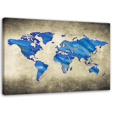 Stampa su tela, Mappa del mondo blu - 60x40