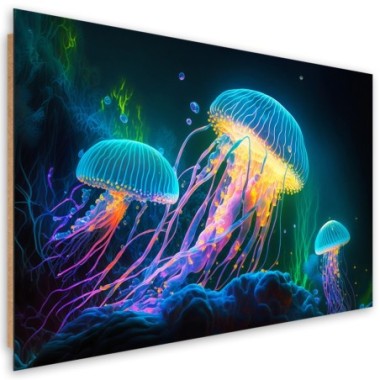 Deco panel print, Neon jellyfish underwater - 60x40