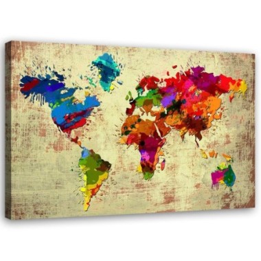 Quadro su tela, Mappa del mondo multicolore - 90x60