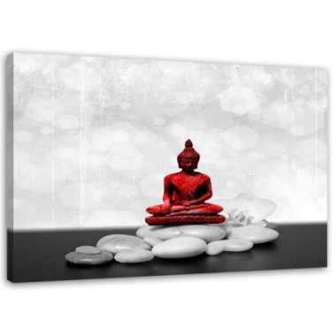 Stampa su tela, Buddha rosso su pietre - 90x60