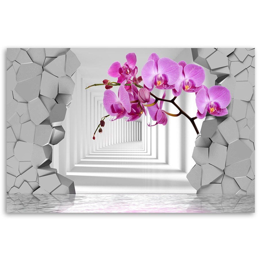 Quadro su tela, Orchidea su uno sfondo 3D astratto - 90x60