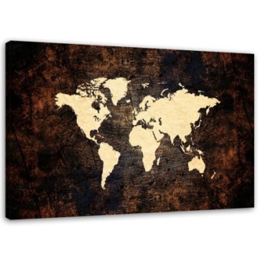 Stampa su tela, Mappa del mondo marrone - 120x80