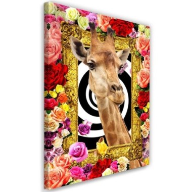 Stampa su tela, Giraffa e rose colorate - 80x120