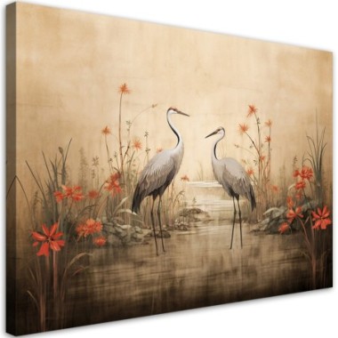 Canvas print, Cranes by the lake - 120x80