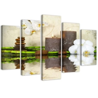 Quadro su tela 5 paneli Candela Zen Spa Orchid - 100x70