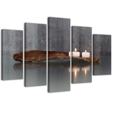 Quadro su tela 5 paneli Zen Spa Candle Wood - 200x100