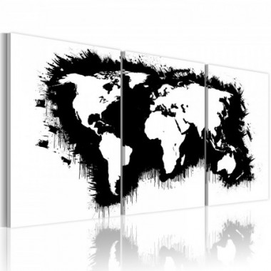 Quadro - Mappa del mondo in bianco e nero - 120x60