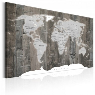 Quadro - World Map: Wooden World - 60x40