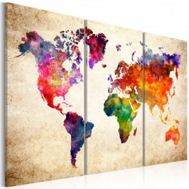 Quadro - The World's Map in Watercolor - 90x60